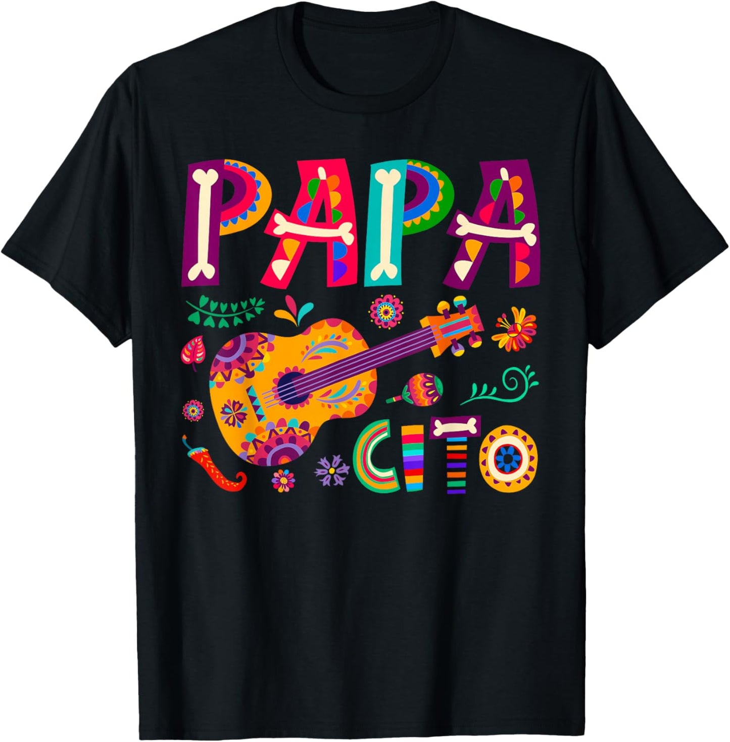 Cinco De Mayo Papacito Flower Papa Cito Mexican T-Shirt - T-Shirt | Black