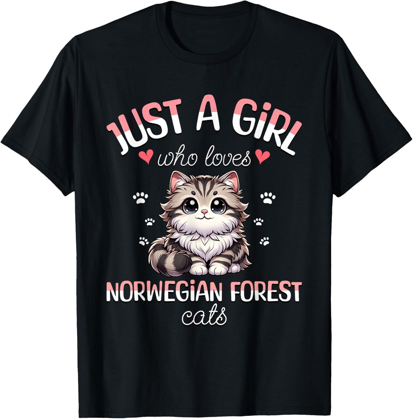 Girl Who Loves Norwegian Cats Loves Norwegian Cat , Black, S T-Shirt - T-Shirt | Black