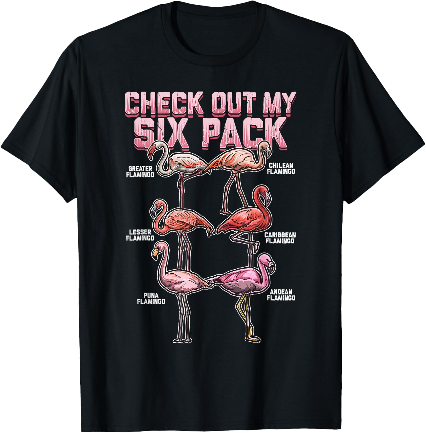 Flamingo Shirt Men Women Boys Girls Check Out My Six Pack T-Shirt - T-Shirt | Black