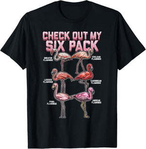 Flamingo Shirt Men Women Boys Girls Check Out My Six Pack T-Shirt - T-Shirt | Black
