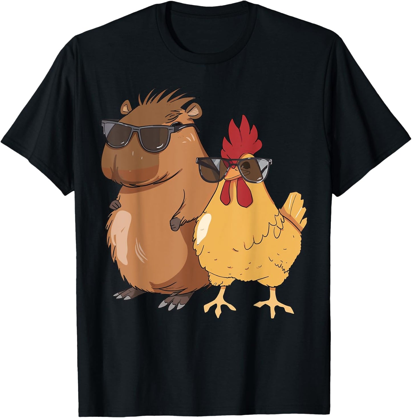 Capybara And Chicken With Love T-Shirt - T-Shirt | Black