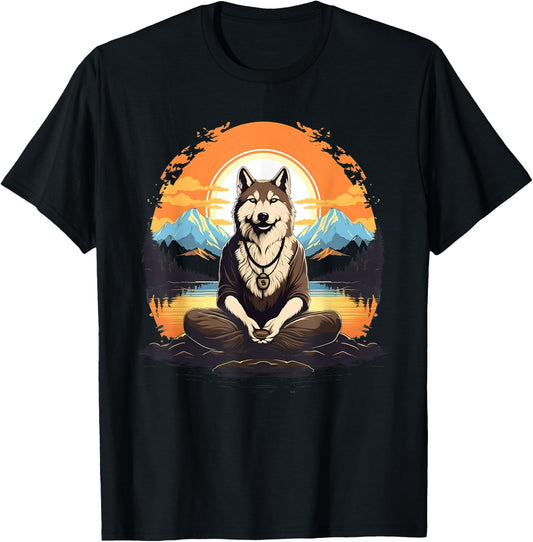 Husky Dog Meditation Yoga Women Kids T-Shirt - T-Shirt | Black