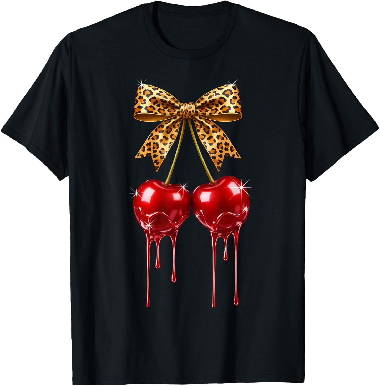 Cherry Bow Coquette Red Cherries T-Shirt - T-Shirt | Black