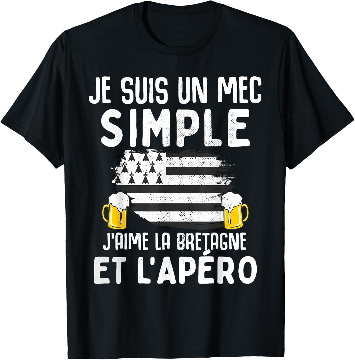 Simple guy I love Brittany and aperitif funny man Breton , Black, S T-Shirt - T-Shirt | Black