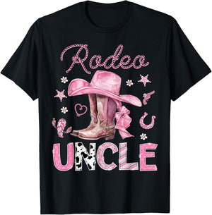 Rodeo Uncle Pink Boots Coquette CowGirl 1St Birthday T-Shirt - T-Shirt | Black