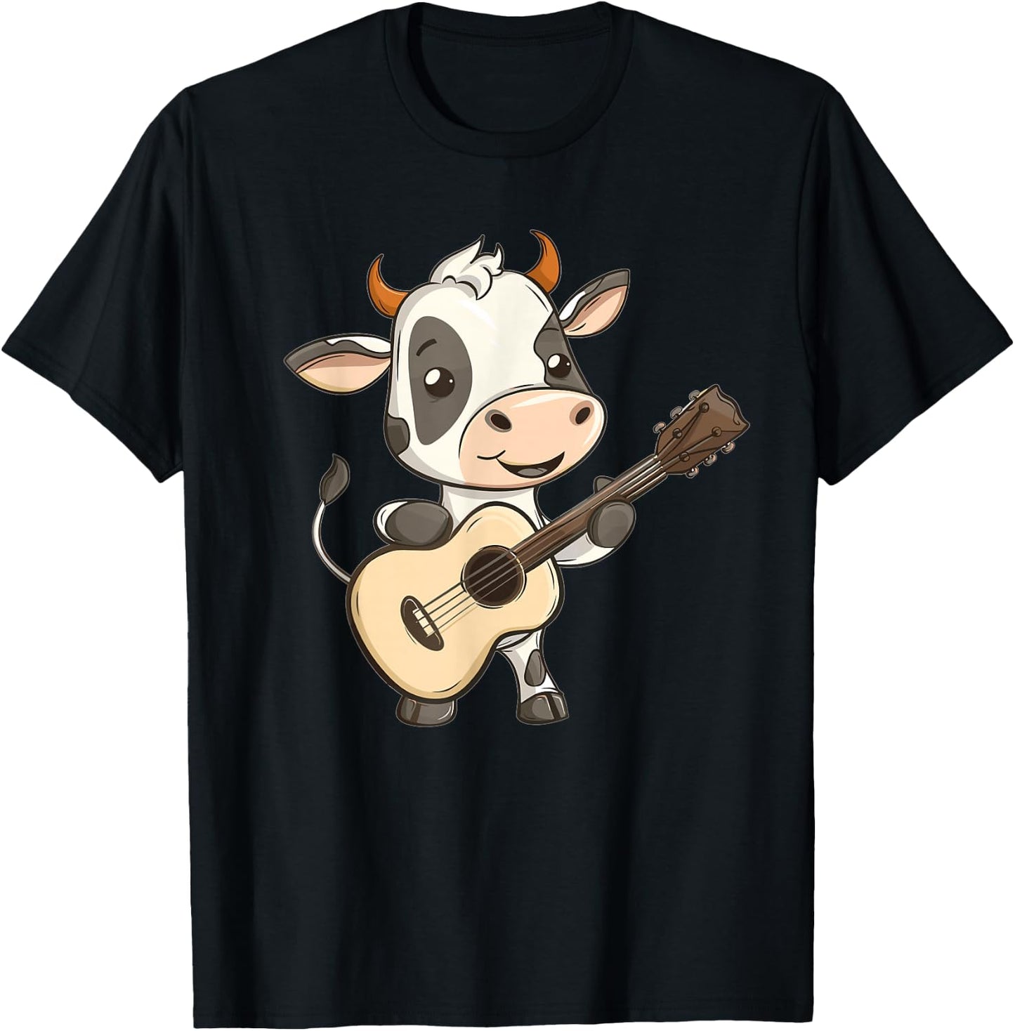 Cute Guitar Cow I Kids Cow T-Shirt - T-Shirt | Black
