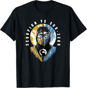 Mortal Kombat Klassic Scorpion vs Sub-Zero Split Portrait T-Shirt - T-Shirt | Black