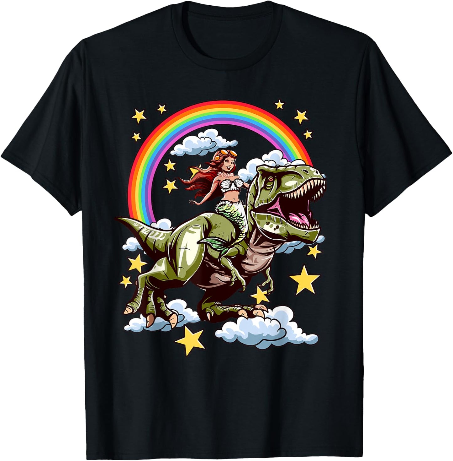 Sirène chevauche un dinosaure T-Shirt - T-Shirt | Black