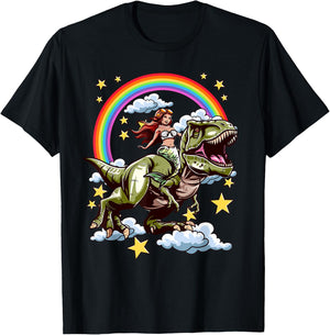 Sirène chevauche un dinosaure T-Shirt - T-Shirt | Black