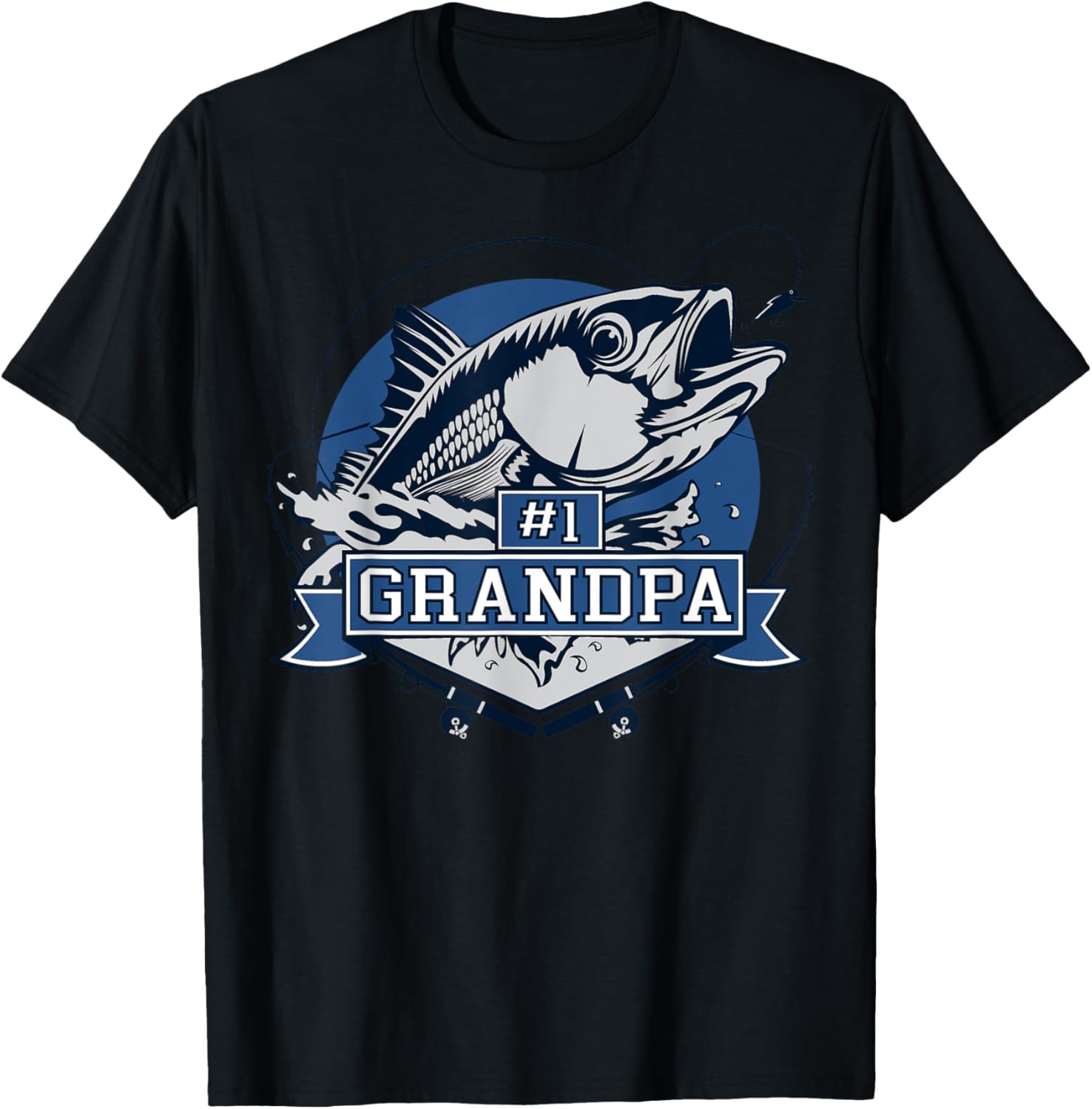 Number One Grandpa Blue Fish Caught T-Shirt - T-Shirt | Black