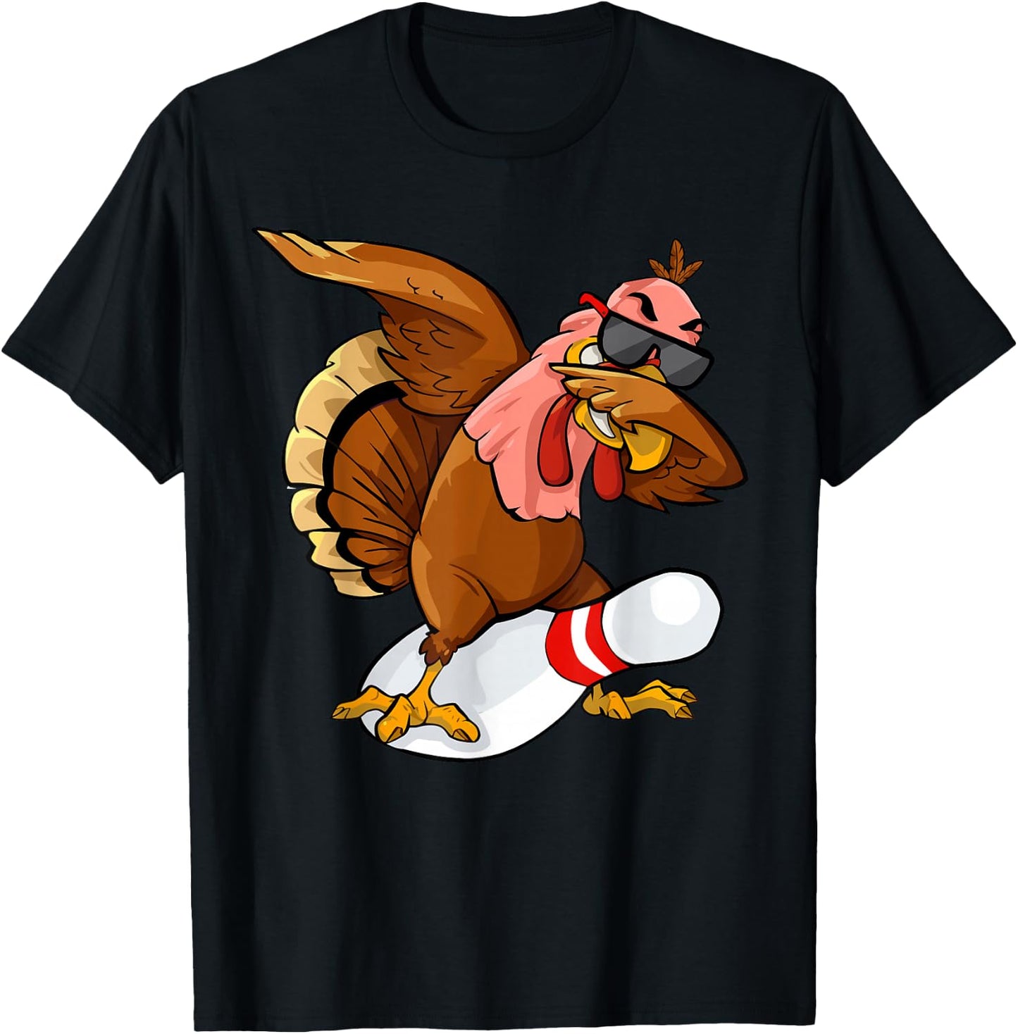 Thanksgiving Bowl Bowler Strike Pin Sport Turkey Bowling T-Shirt - T-Shirt | Black