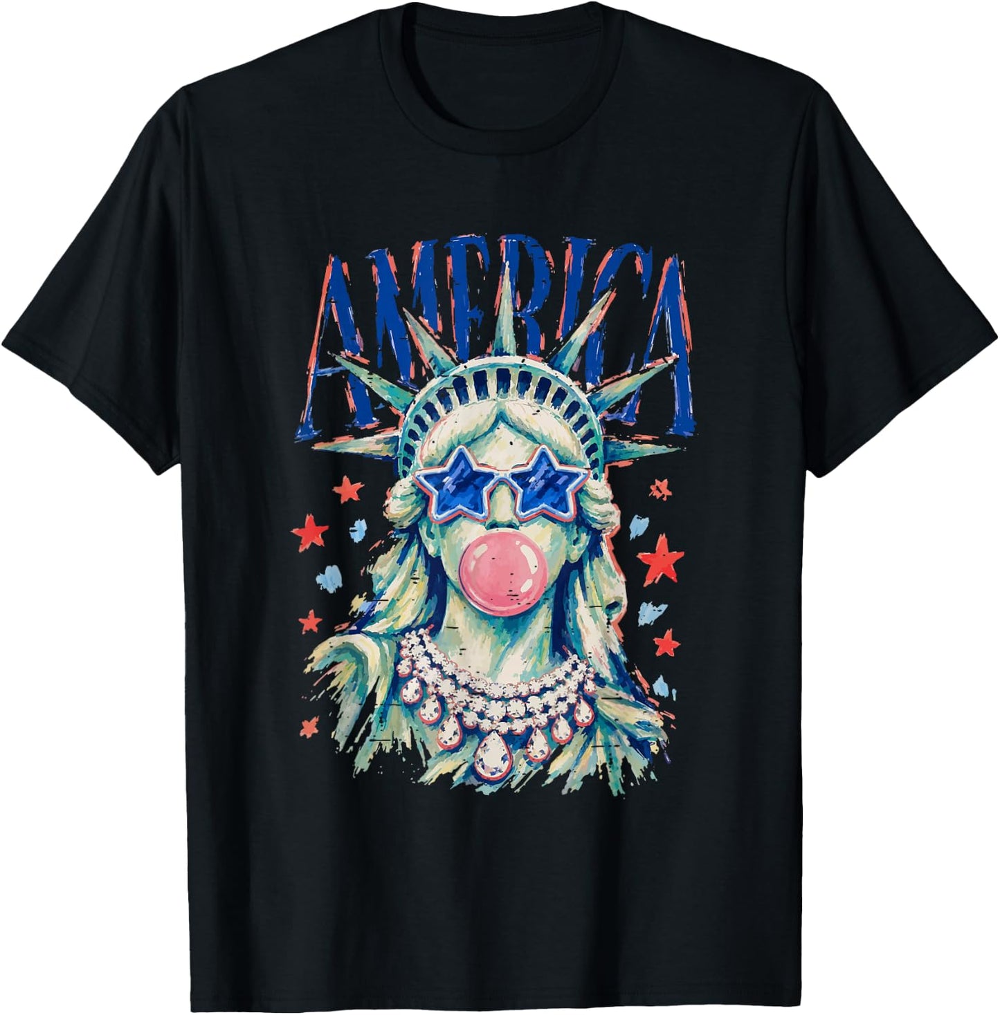 Vintage Statue of Liberty Blowing Bubble America 4th of July T-Shirt - T-Shirt | Black