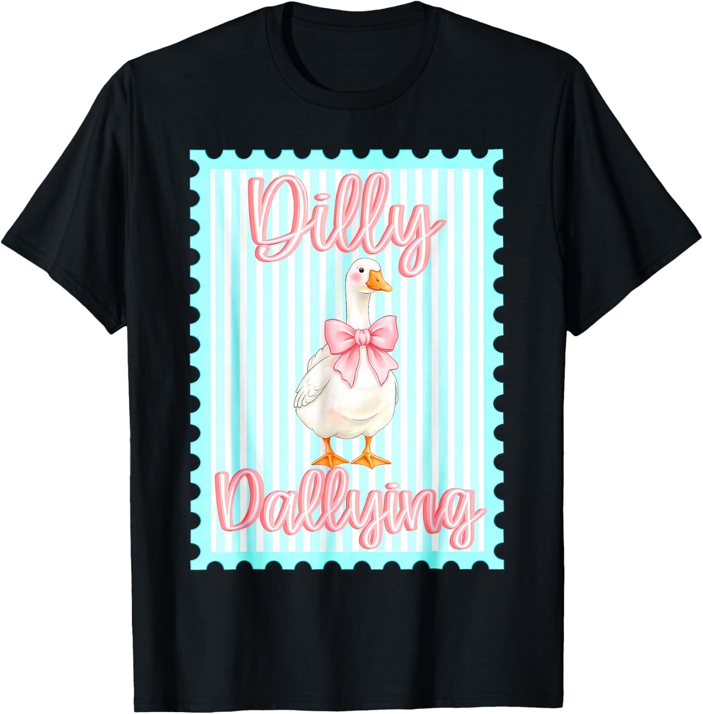 Dilly Dally Goose, Coquette Bow Goose T-Shirt - T-Shirt | Black