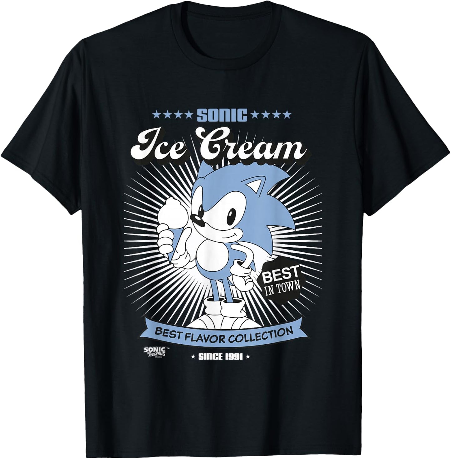 Sonic The Hedgehog Sonic Ice Cream Best in Town Vintage T-Shirt - T-Shirt | Black