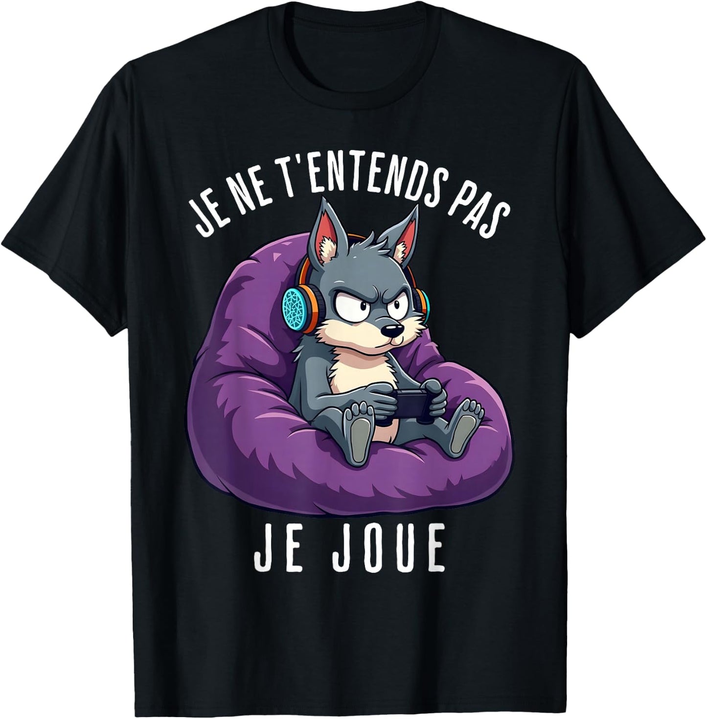 Funny Wolf Gamer Funny Man Boy , Black, S T-Shirt - T-Shirt | Black