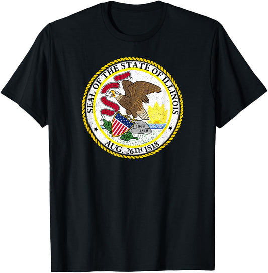 Illinois State Seal Flag T-Shirt - T-Shirt | Black