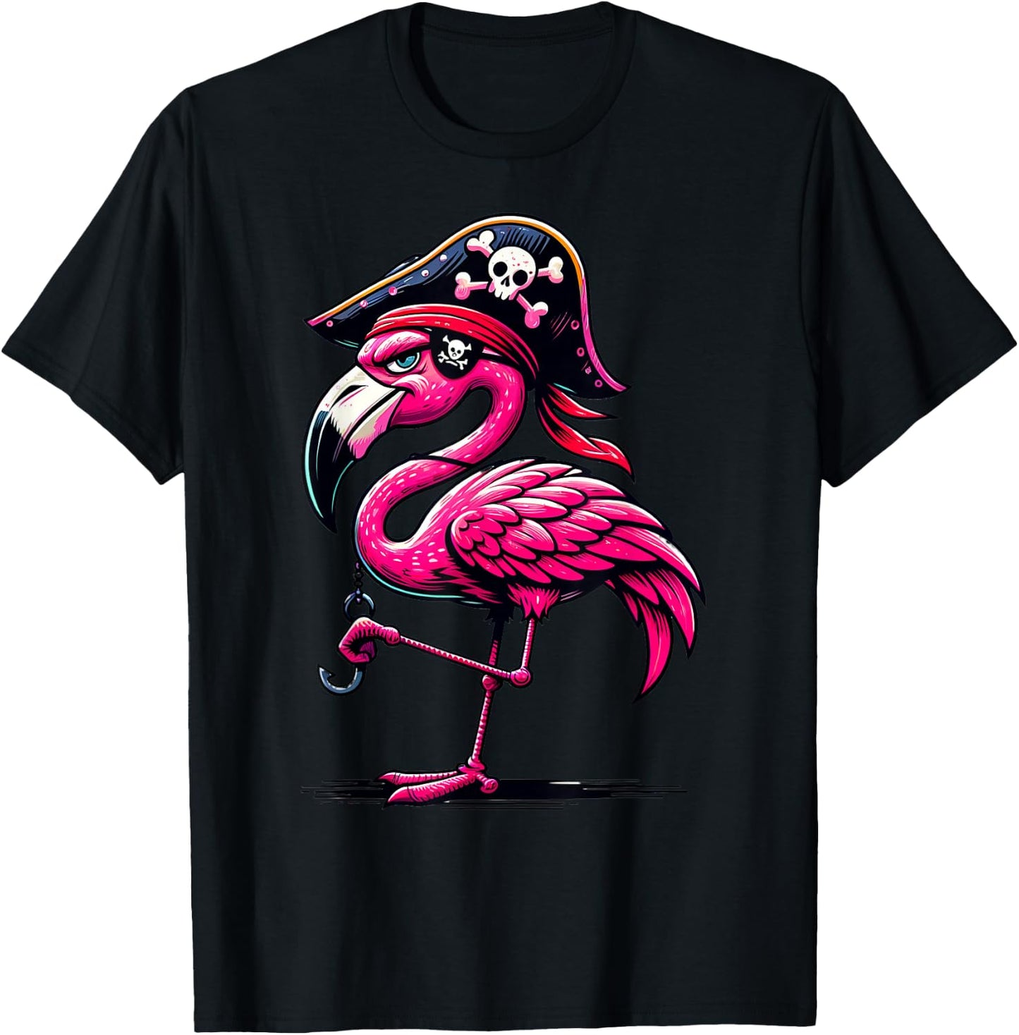 Pirate Pink Flamingo Halloween Party - Jolly Roger T-Shirt - T-Shirt | Black