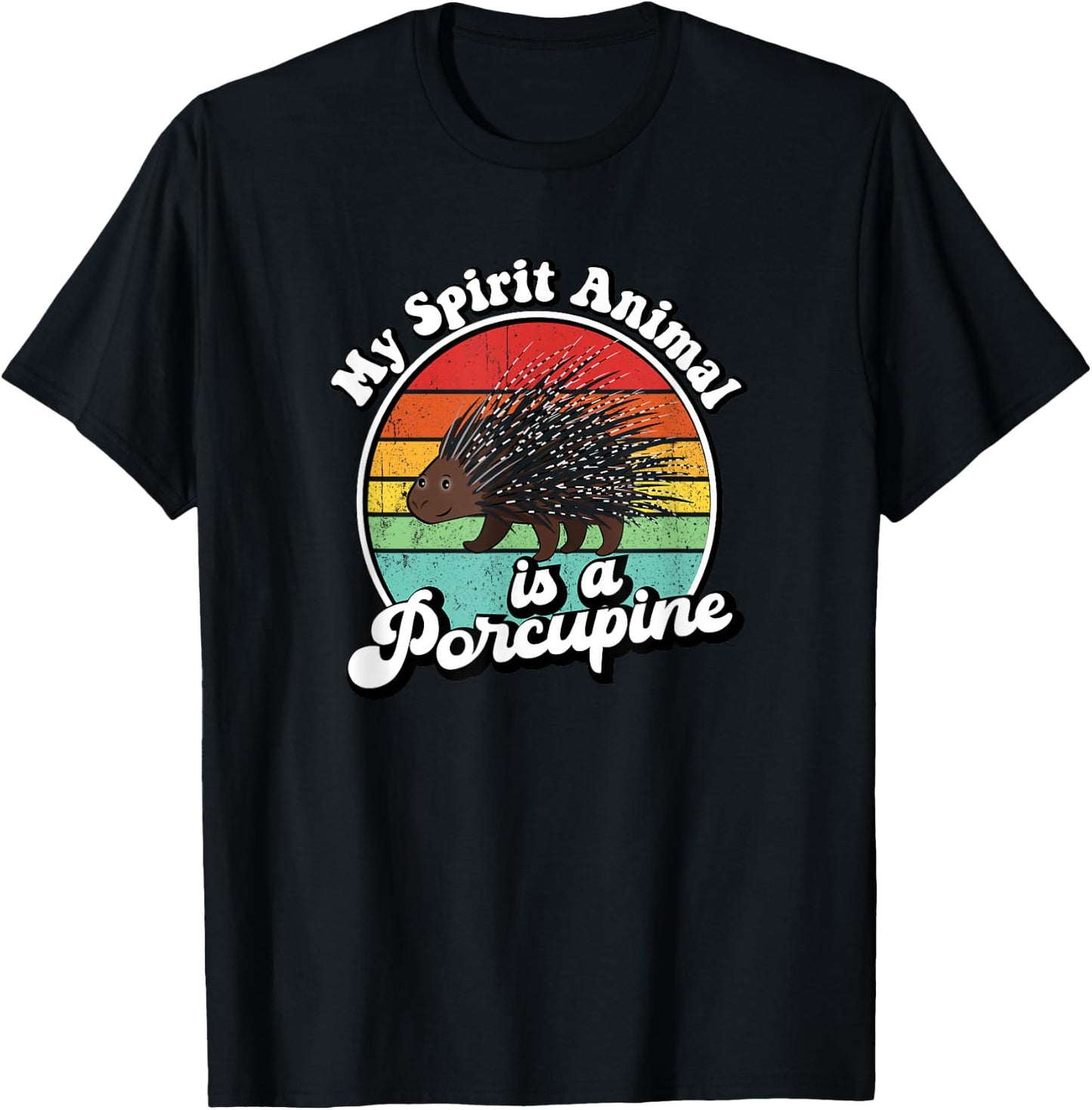 Funny Vintage Retro Spirit Animal Porcupine Lover T-Shirt - T-Shirt | Black