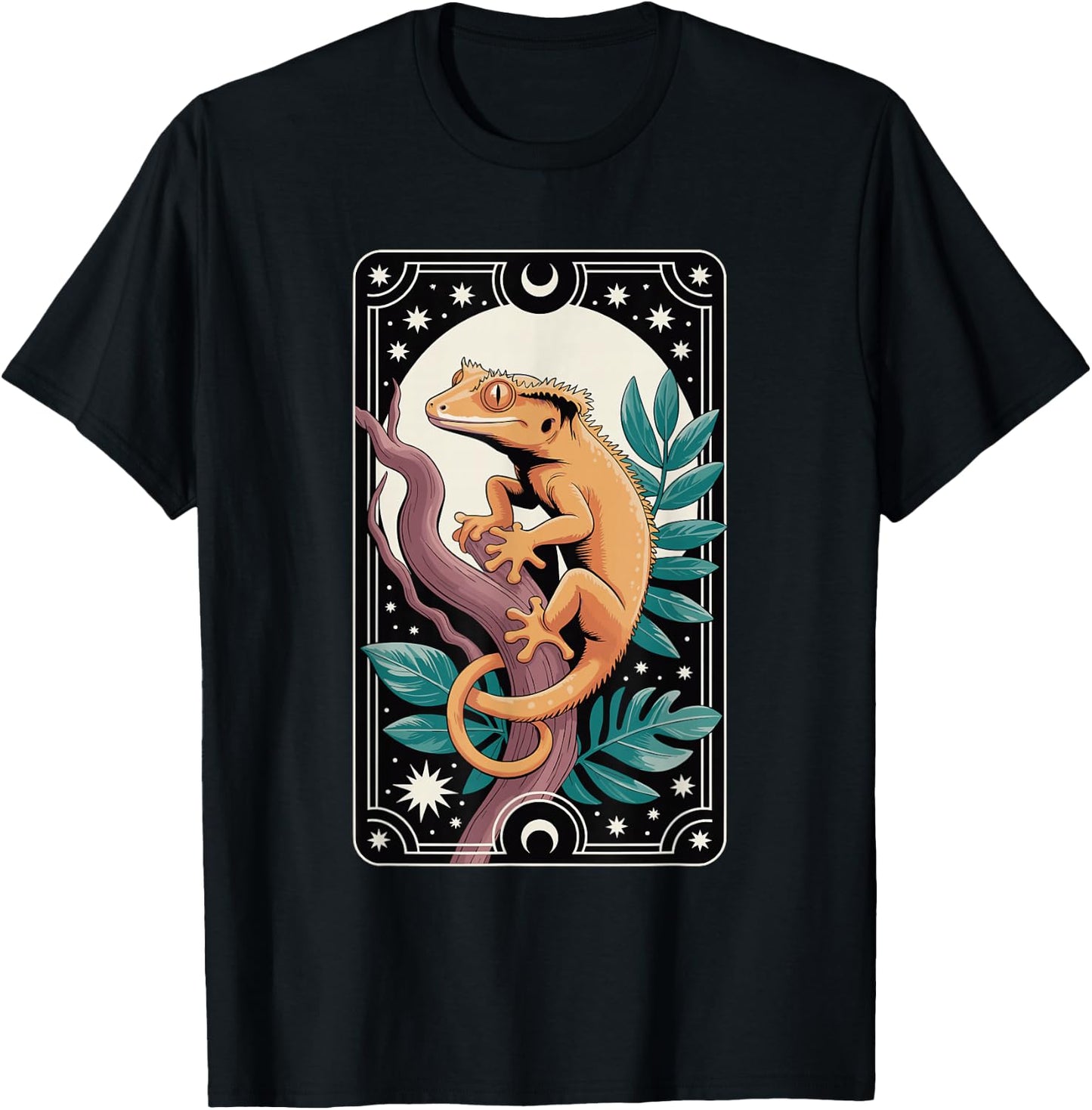 Crested Gecko Tarot Card Mystic Reptile Design T-Shirt - T-Shirt | Black