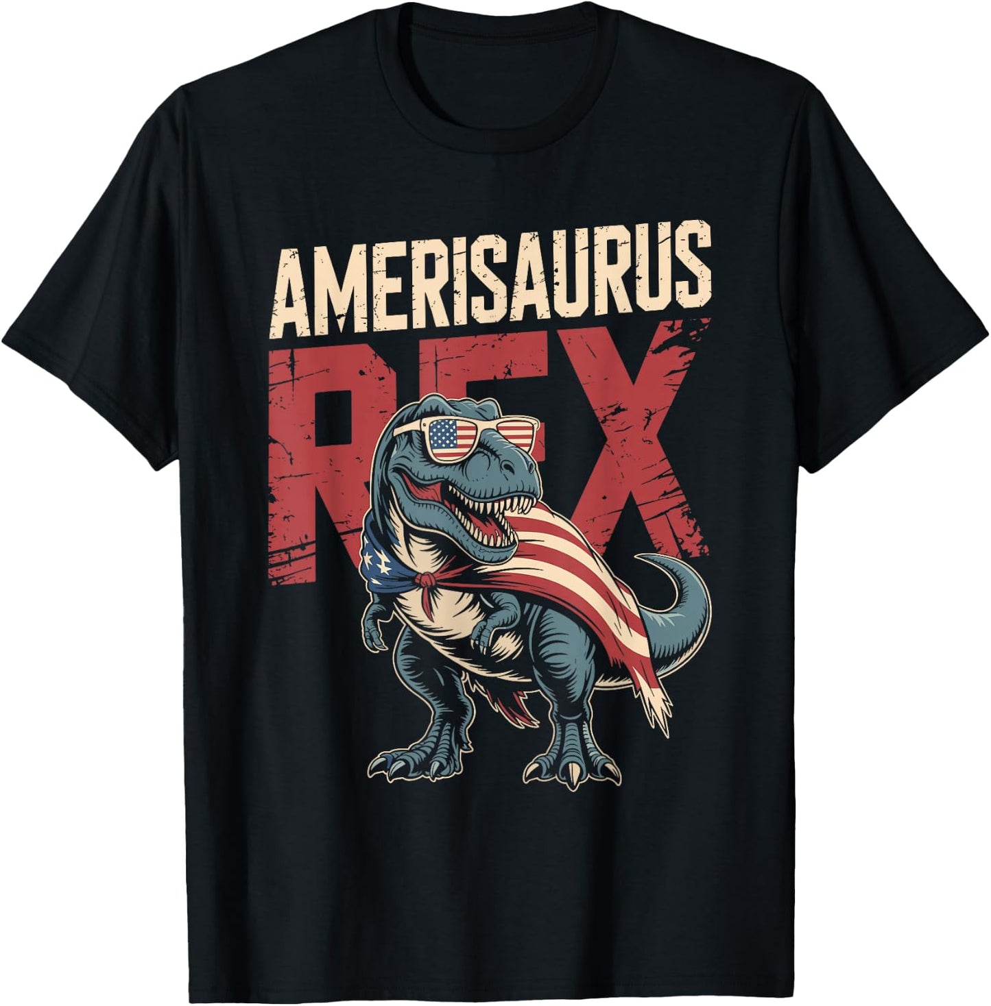 Funny 4th of July Dinosaur Amerisaurus Rex Boys Kids Youth T-Shirt - T-Shirt | Black