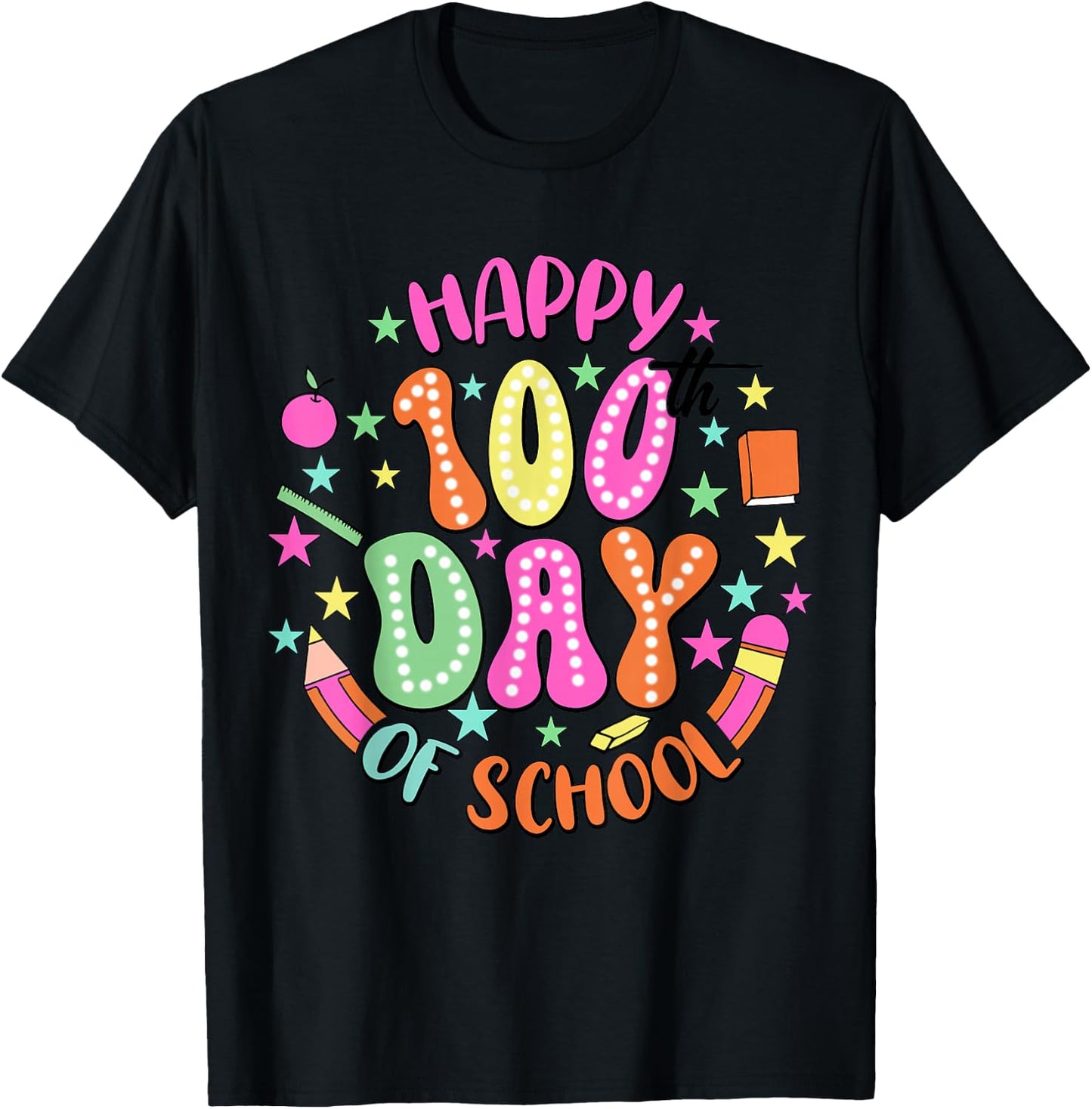 100 Days of School Colorful Pencil T-Shirt - T-Shirt | Black