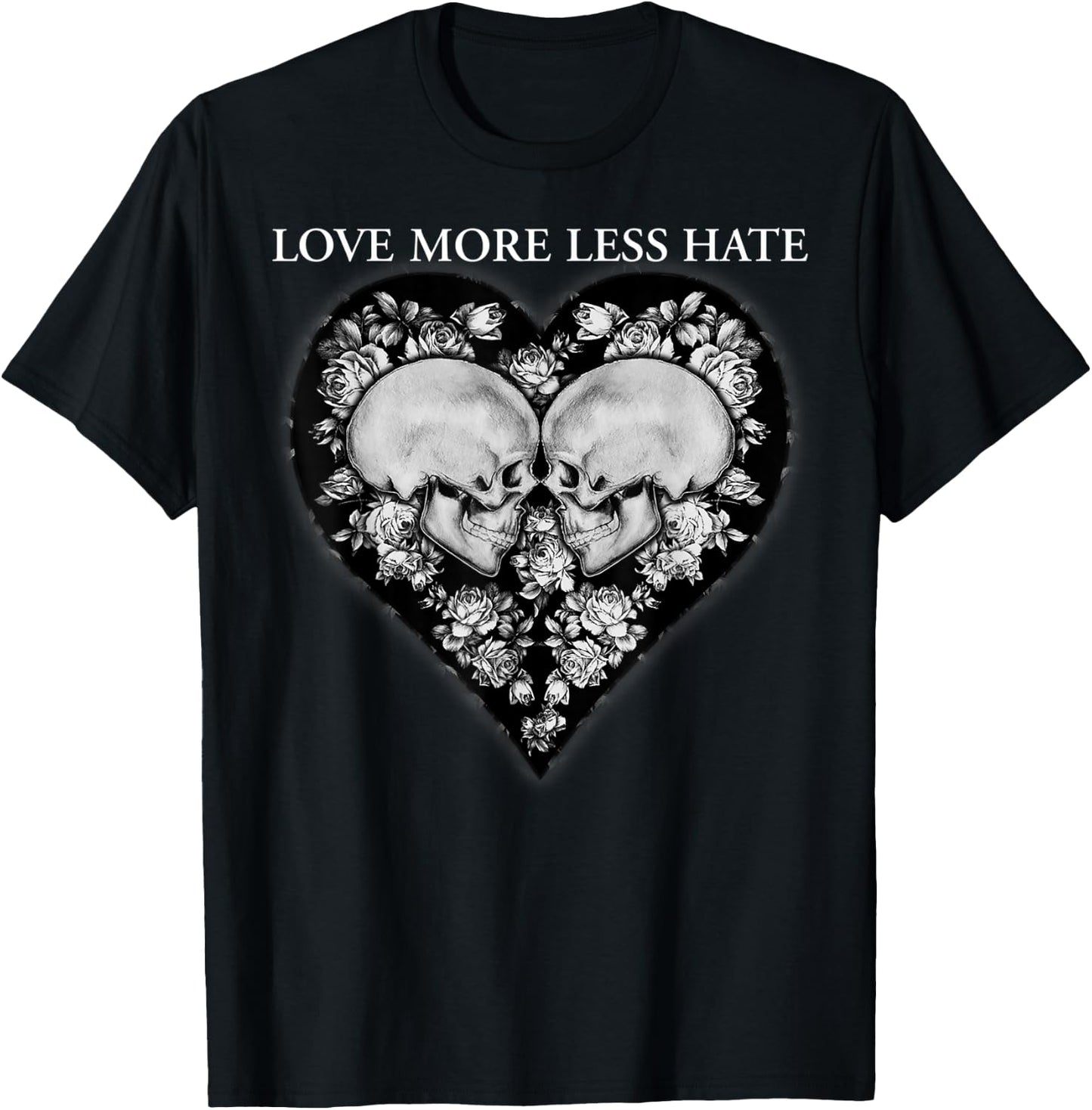 Love more Hate less_Vintage Skull and Rose T-Shirt - T-Shirt | Black