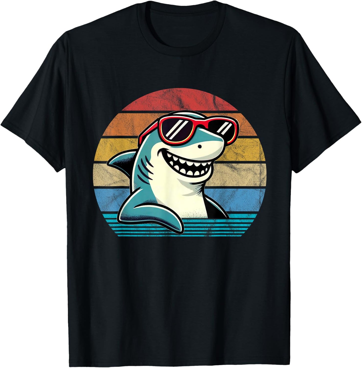 Cool Retro Shark in Sunglasses 70s 80s 90s Funny Shark T-Shirt - T-Shirt | Black