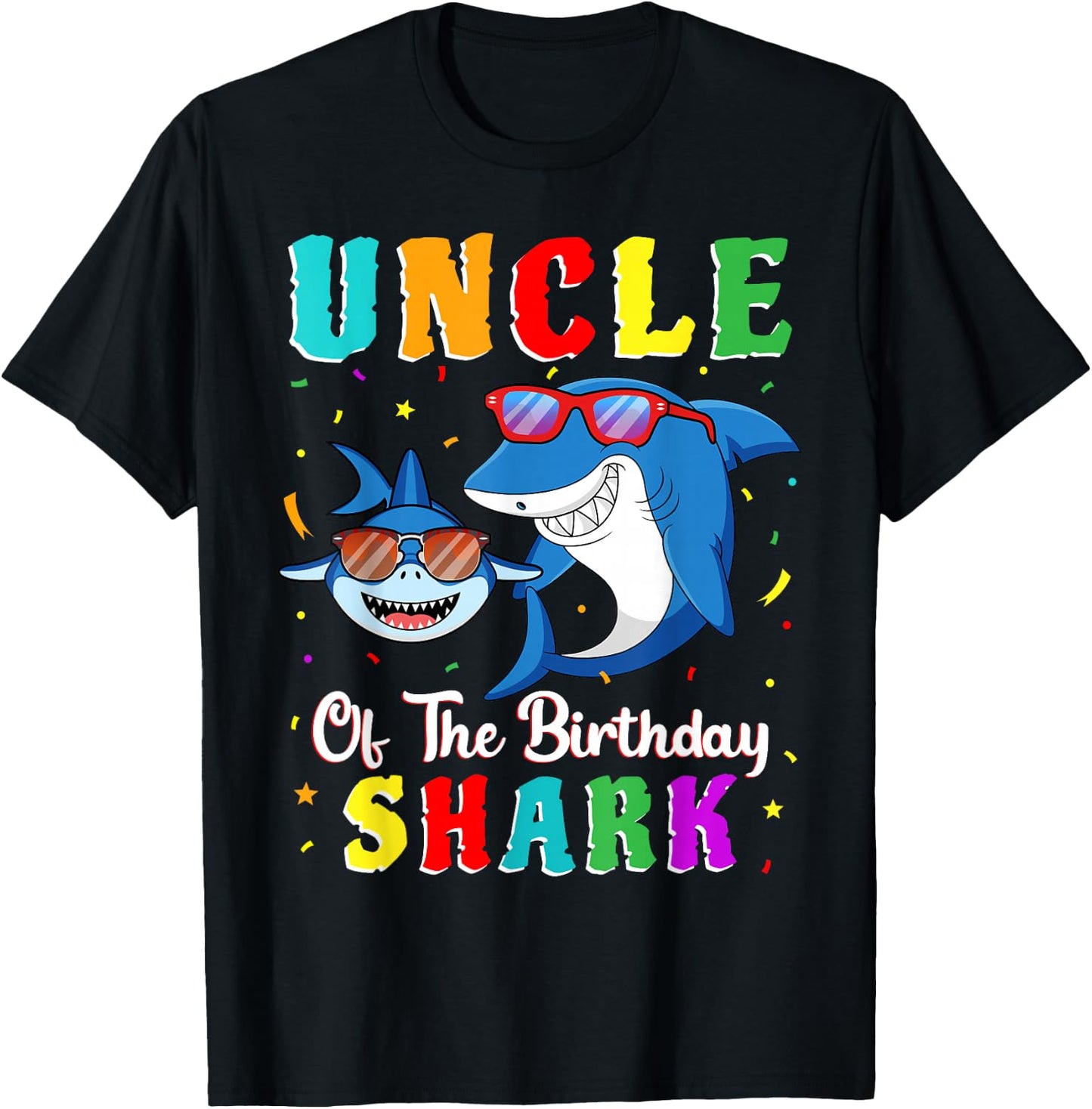 Uncle Of The Shark Birthday Family Matching Birthday Nephew T-Shirt - T-Shirt | Black