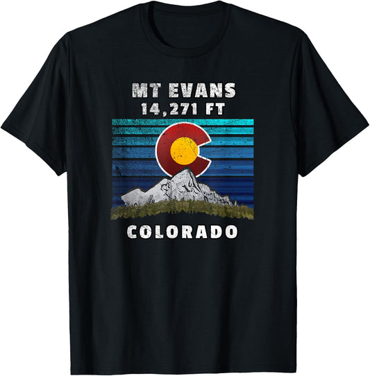 Mounts Evans Colorado Flag Themed Scene T-Shirt - T-Shirt | Black
