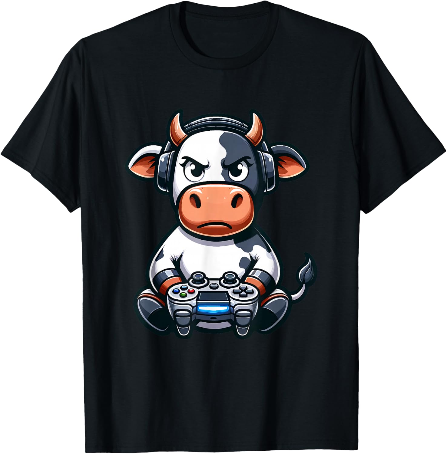Funny Gamer Cow Video Games Boys Girls Kids T-Shirt - T-Shirt | Black