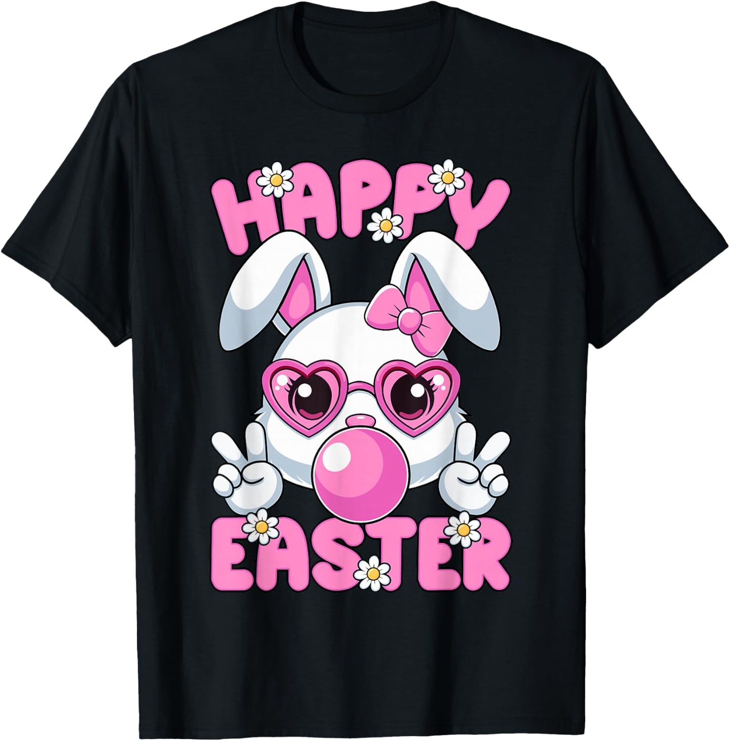 Happy Easter Bunny Face Glasses Easter Day Women Girls Kids T-Shirt - T-Shirt | Black
