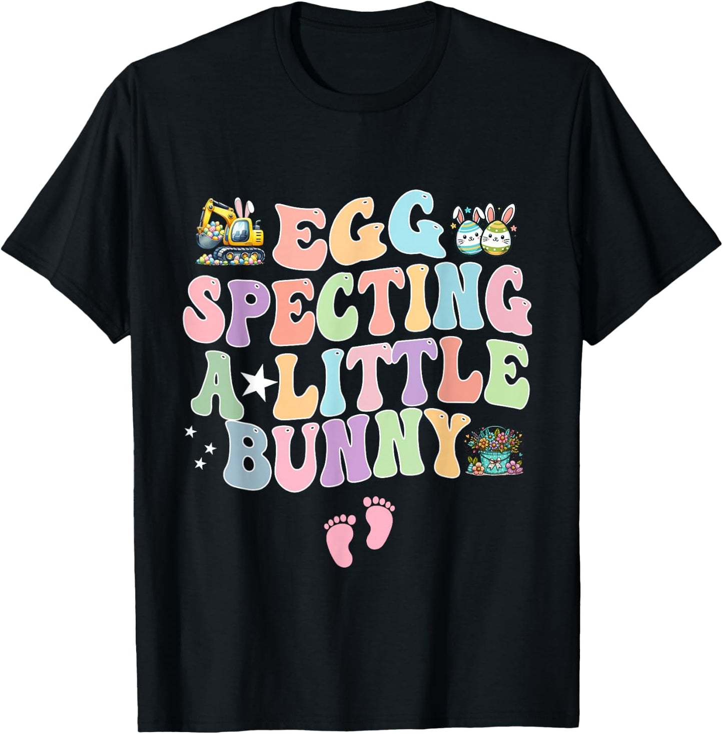 Retro Eggspecting Little Bunny Easter Pregnancy Announcement T-Shirt - T-Shirt | Black
