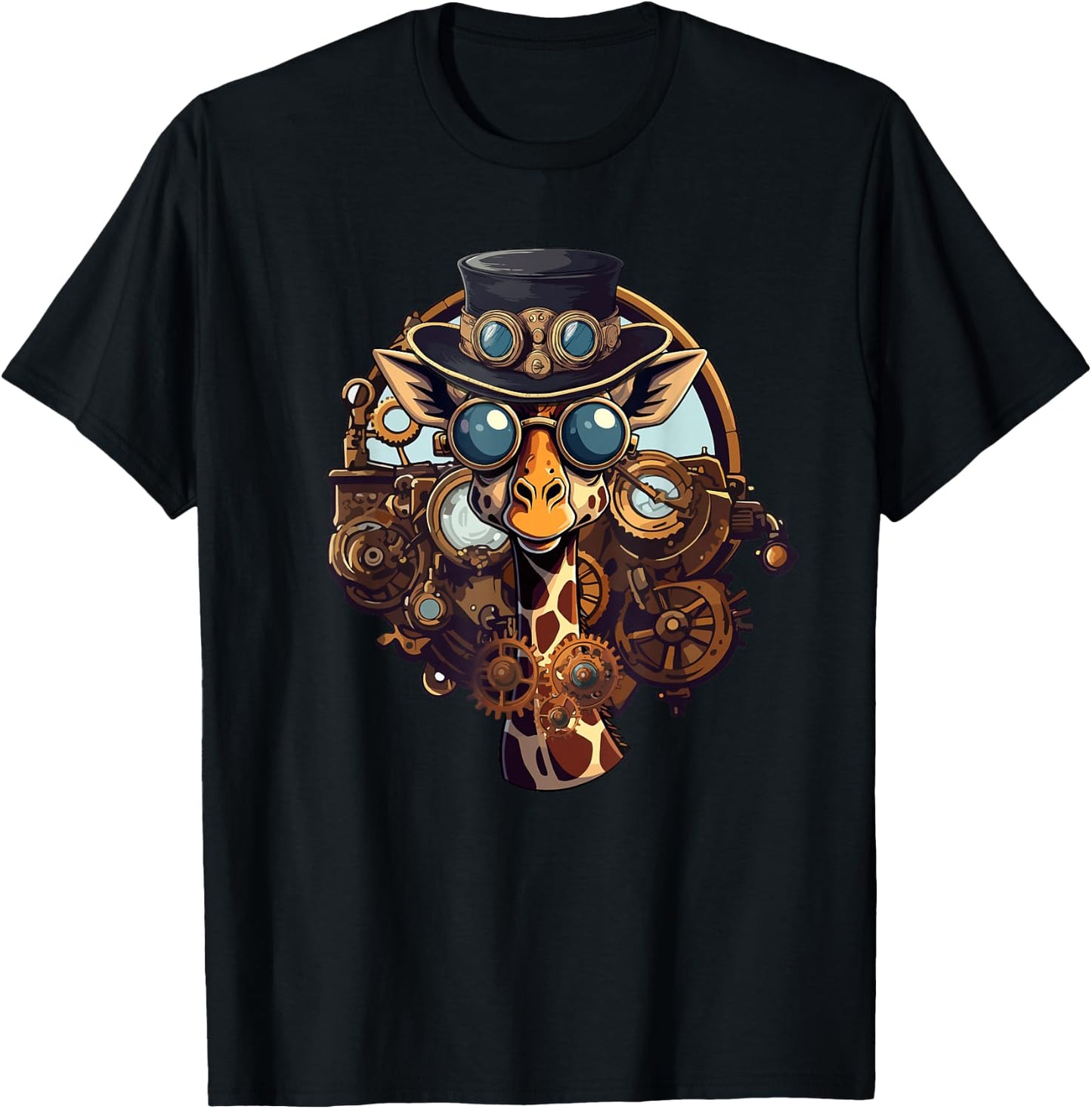 Steampunk Gear Giraffe Mechanical Animal Giraffe Lover T-Shirt - T-Shirt | Black