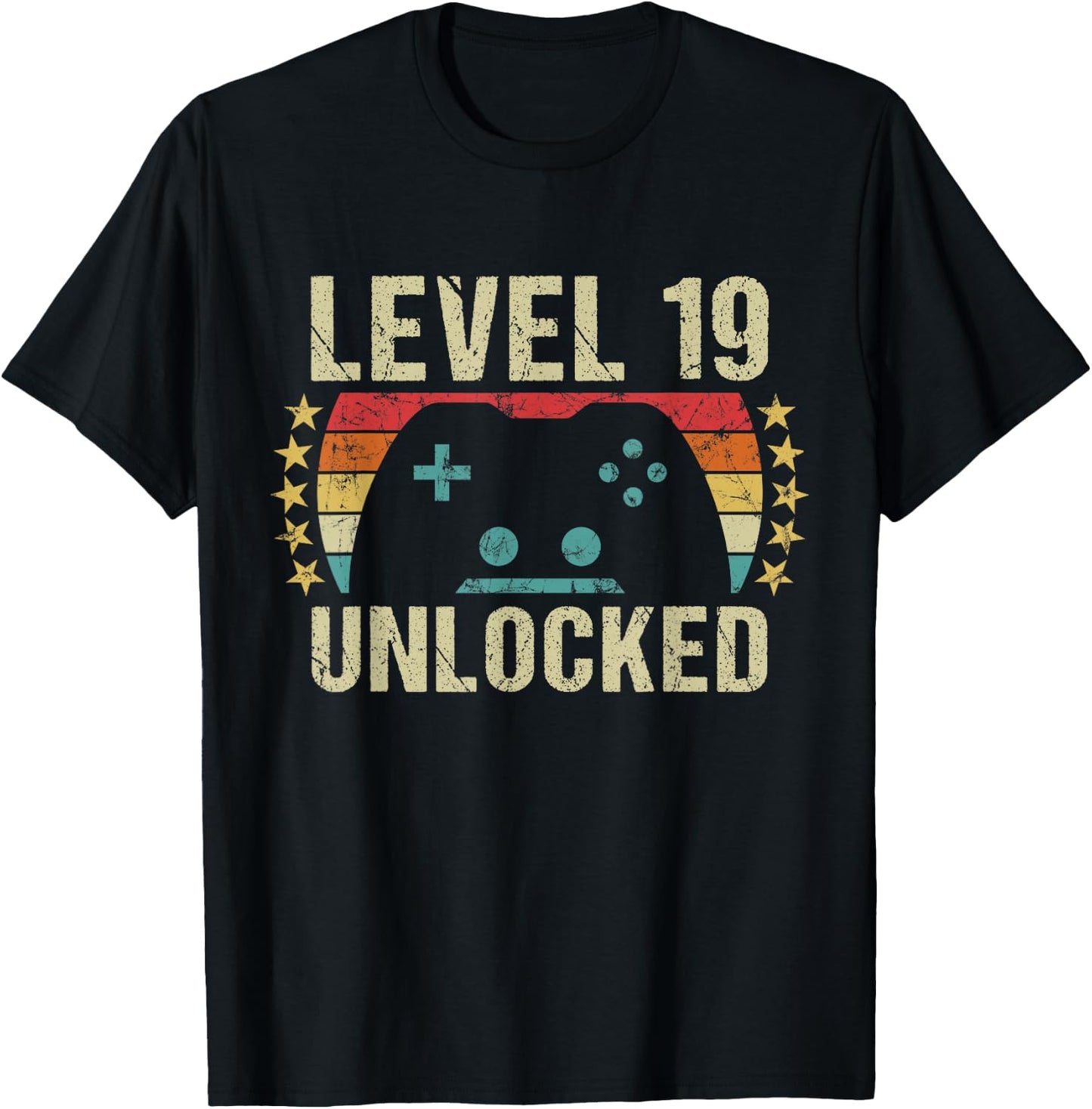 Gaming Vintage 19th Birthday Gift 19 Year Old Boy Girl Gamer T-Shirt - T-Shirt | Black