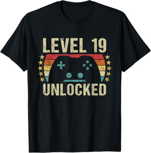 Gaming Vintage 19th Birthday Gift 19 Year Old Boy Girl Gamer T-Shirt - T-Shirt | Black