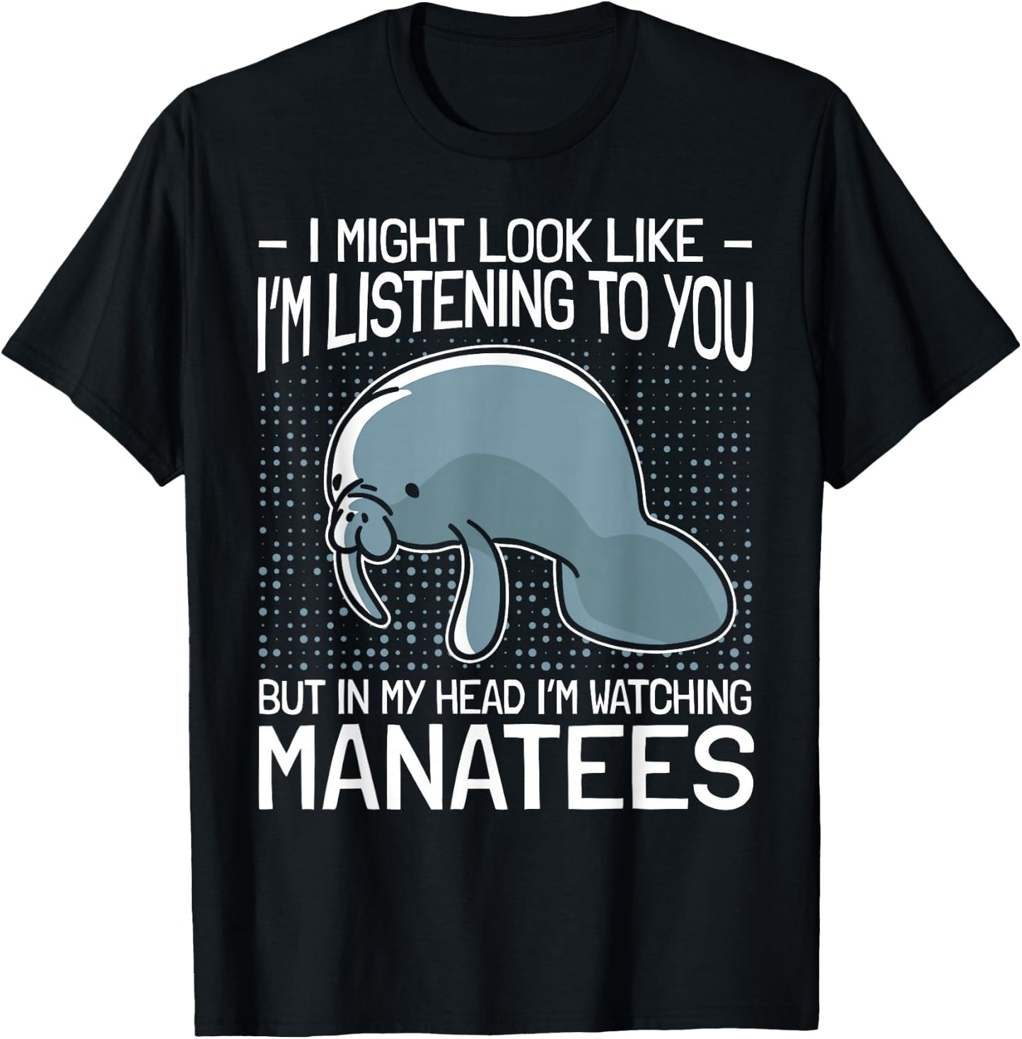 Manatee Gifts Sea Animal Lovers Manatees In My Head - Women's -Adults Black Short Sleeve Classic Fit Cotton 65% Polyester 35% - Small T-Shirt - T-Shirt | Black