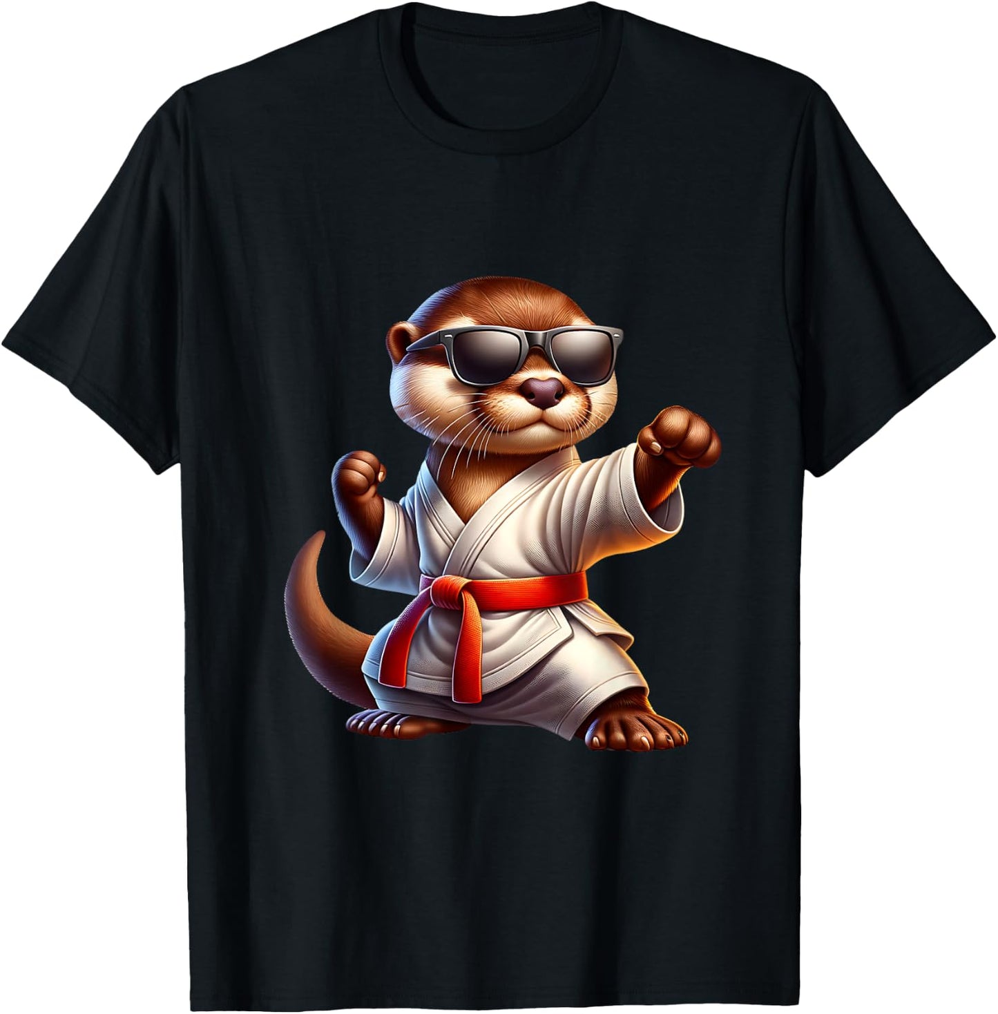 Cute Otter Doing Karate Funny Martial Arts Animal Graphic T-Shirt - T-Shirt | Black