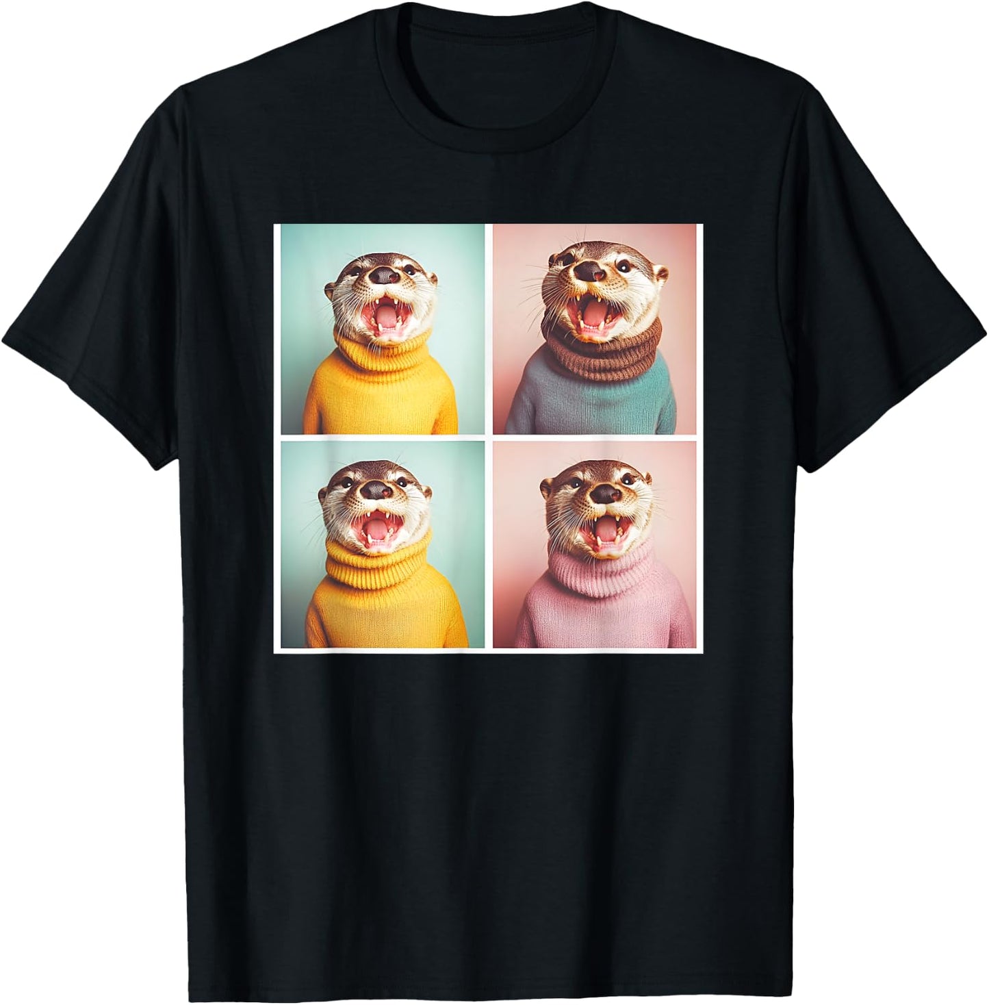 Happy Otter Animal Photoshoot Funny Otter T-Shirt - T-Shirt | Black