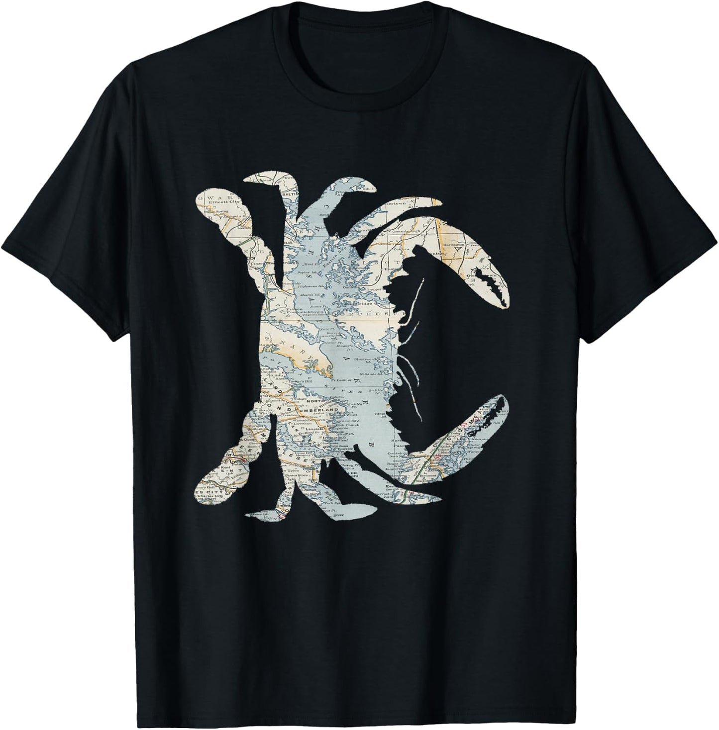 Chesapeake Bay Map Crab Silhouette T-Shirt - T-Shirt | Black
