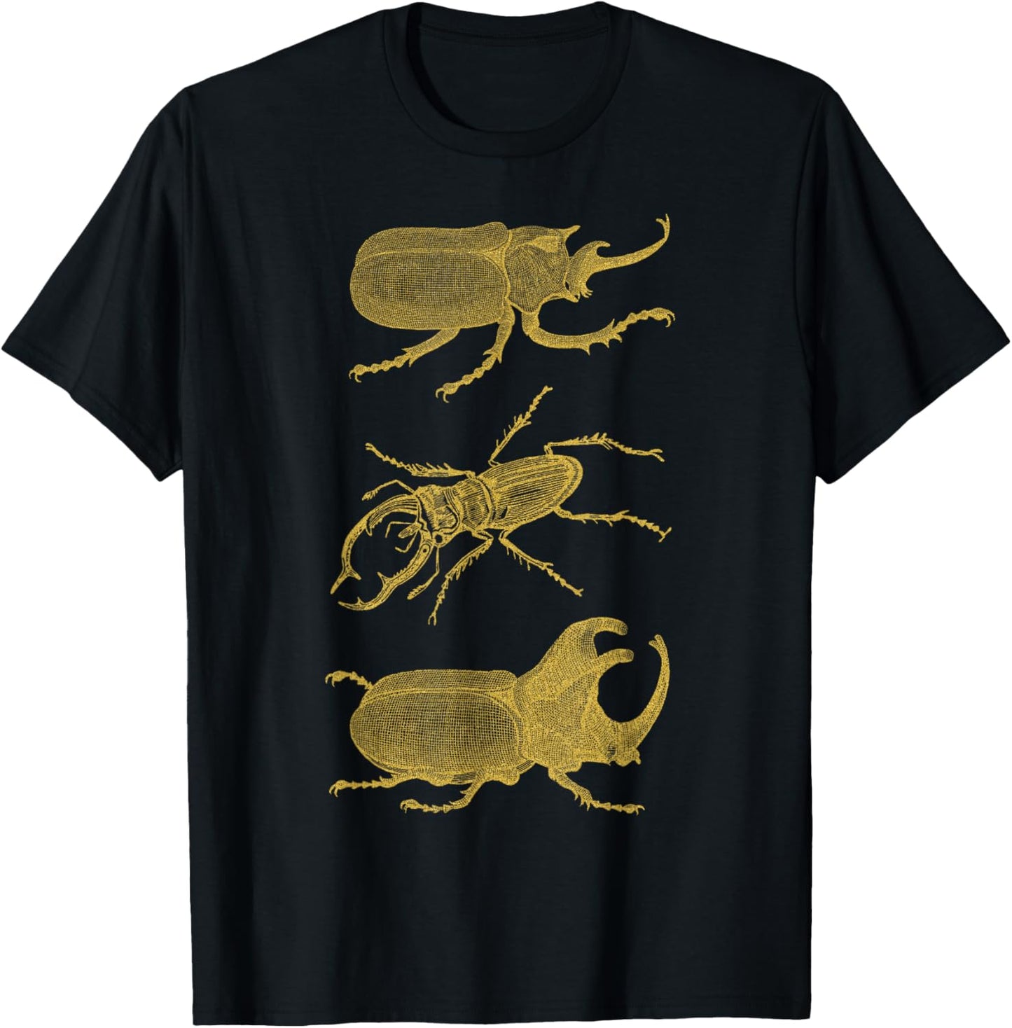 Vintage Beetles Stag Rhinoceros Gold Insect Bug T Shirt T-Shirt - T-Shirt | Black