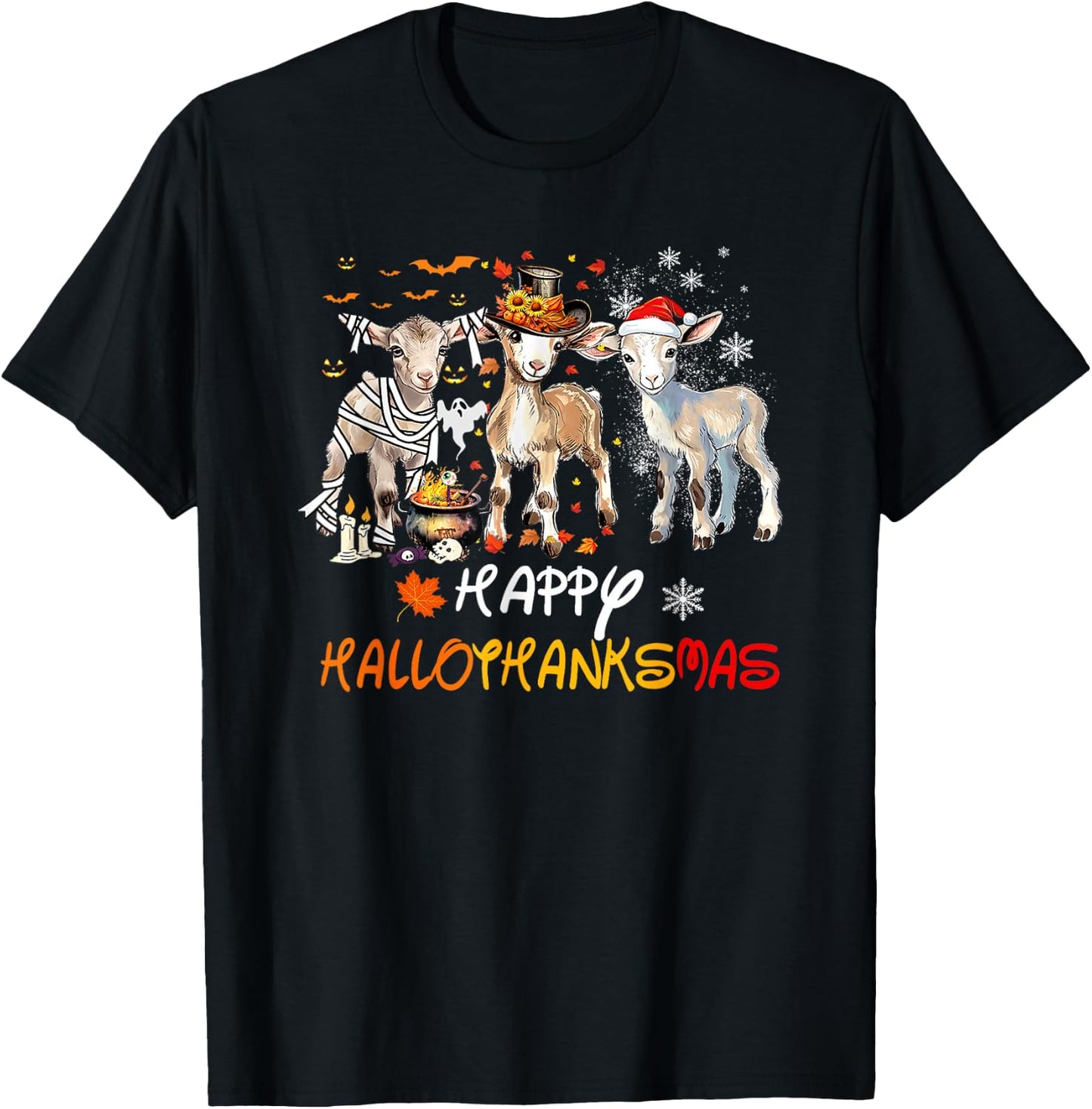 Happy Hallothanksmas Goats T-Shirt - T-Shirt | Black