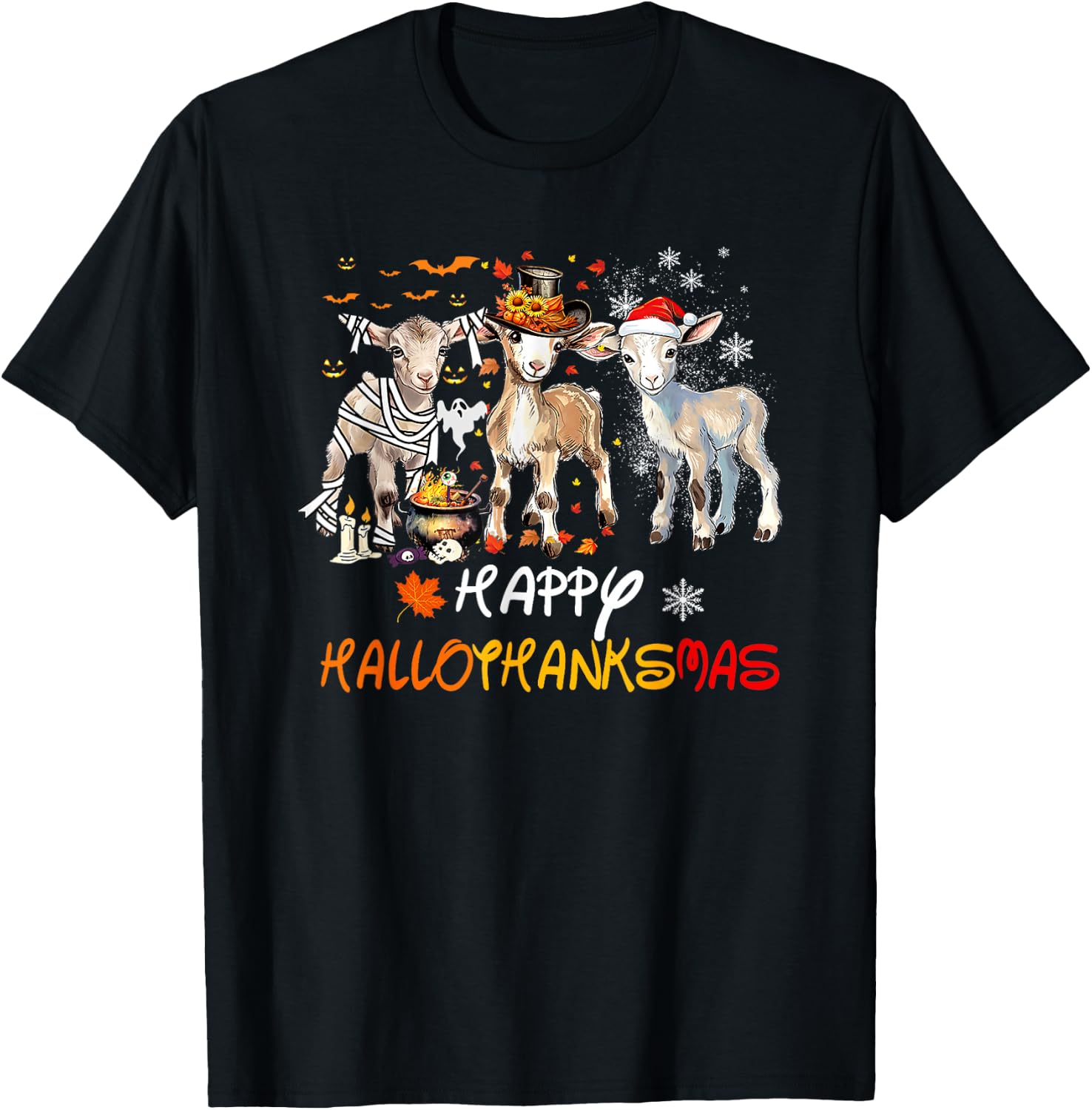 Happy Hallothanksmas Goats T-Shirt - T-Shirt | Black