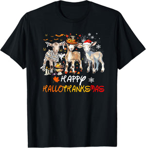 Happy Hallothanksmas Goats T-Shirt - T-Shirt | Black