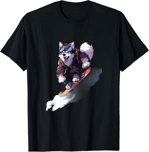 Siberian Husky Snowboard Snowboarder Dog Snowboarding Winter T-Shirt - T-Shirt | Black