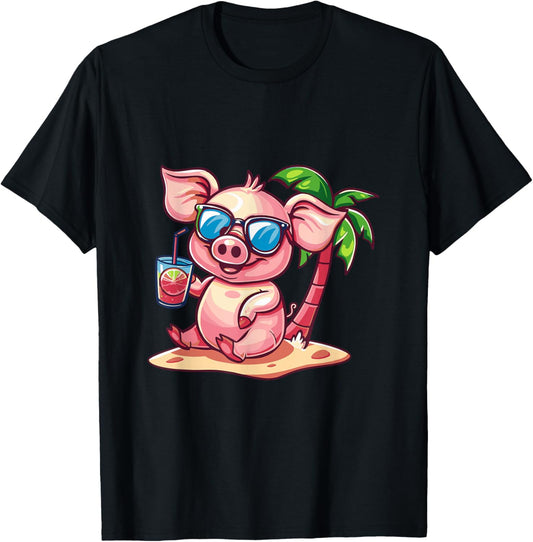 Party Pig Palm Trees Summer Vacation T-Shirt - T-Shirt | Black