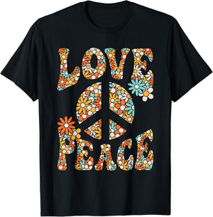 Love Peace Sign Hippie Flower Groovy 60s 70s Party Outfit T-Shirt - T-Shirt | Black