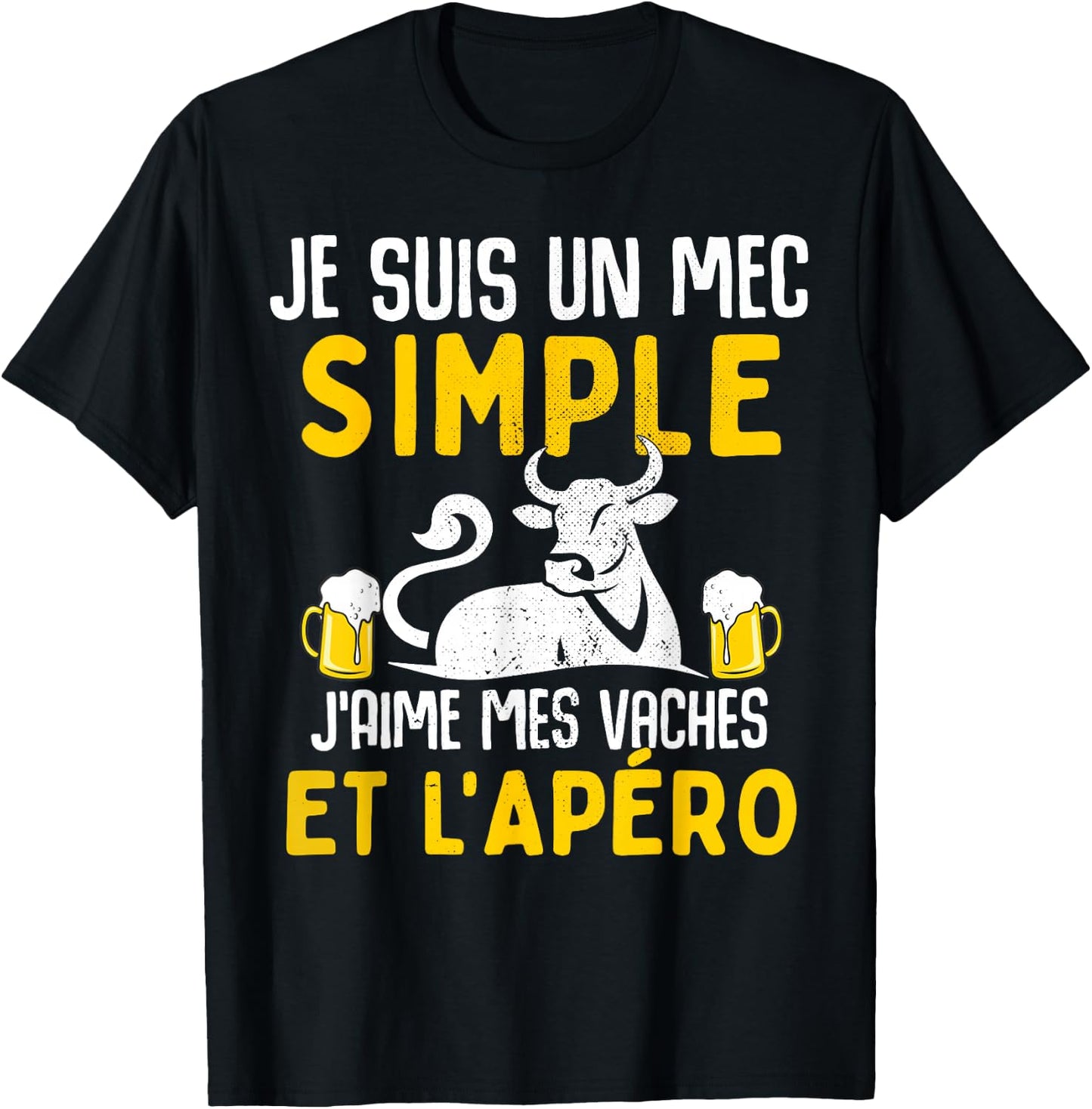 I am a simple guy I love my cows aperitif humour cow , Black, S T-Shirt - T-Shirt | Black