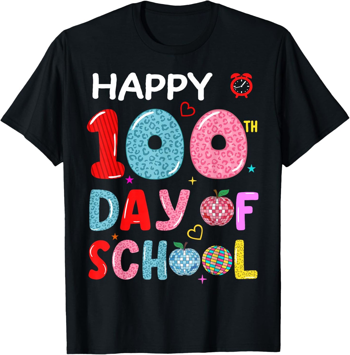 happy 100th Day Of school leopard 100 Days school girl boys T-Shirt - T-Shirt | Black