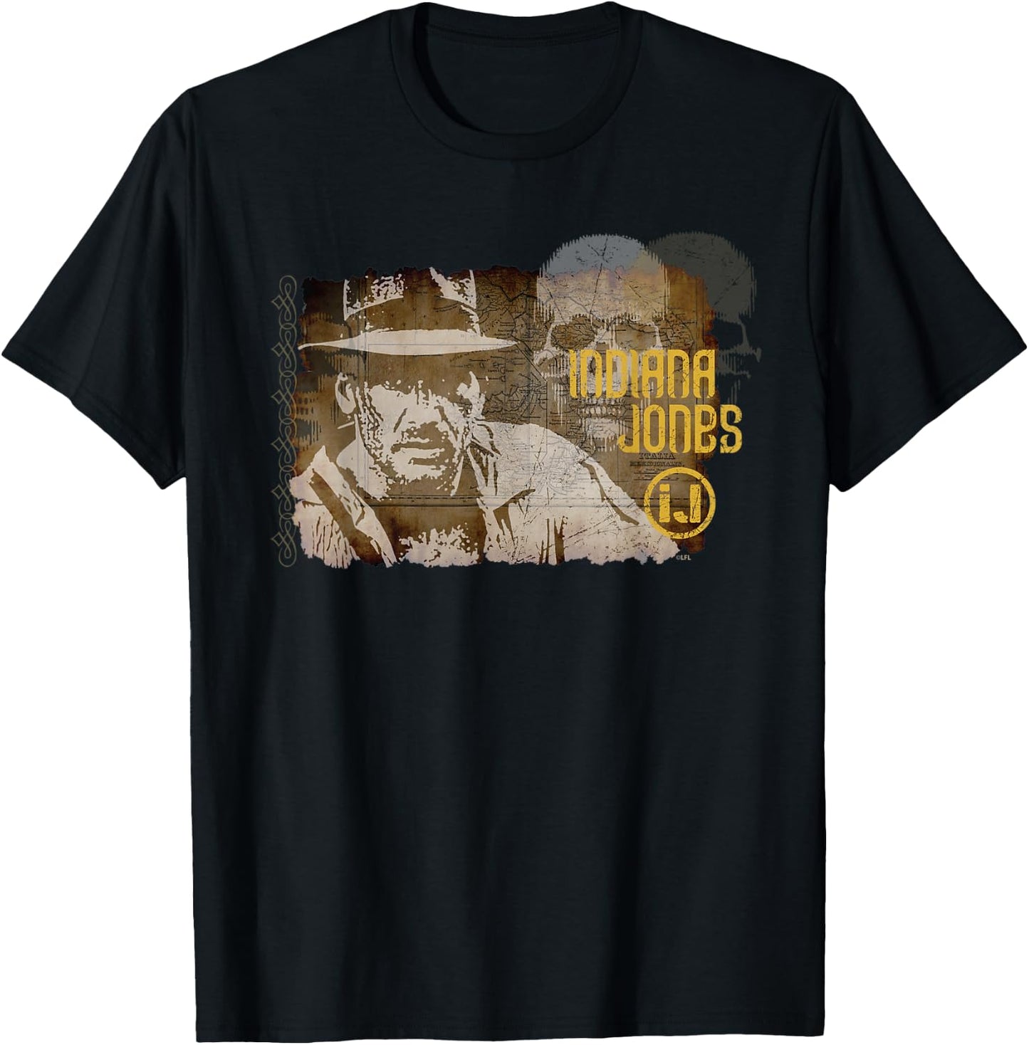 Lucasfilm Indiana Jones Vintage Map and Skull T-Shirt - T-Shirt | Black