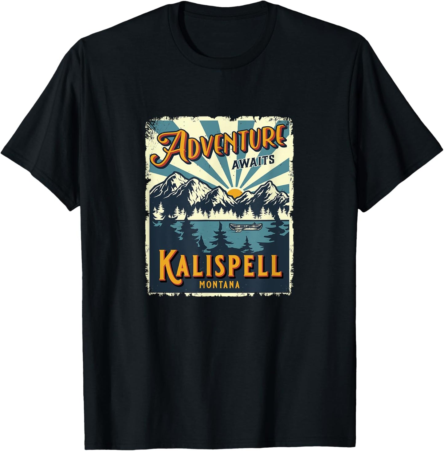 Vintage Kalispell Montana Flathead Lake Retro Sun Souvenir T-Shirt - T-Shirt | Black